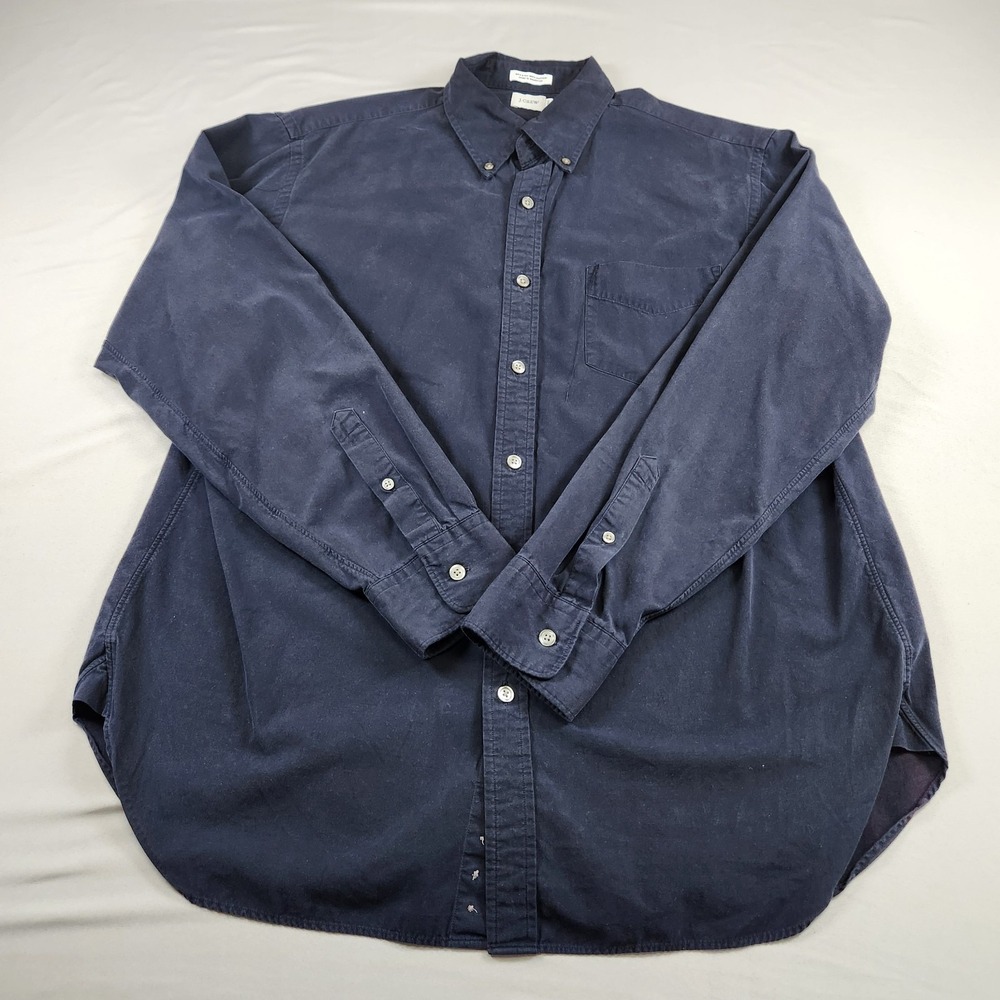 J Crew Mens Button Down Oxford Shirt Black L  Long Sleeves 2 Ply Cotton